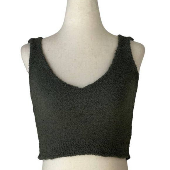 Solid V-Neck Crop Top in Olive - Picture 1 of 2